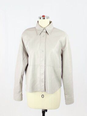 Aritzia BABATON Pelli Hip Opal Grey Vegan Leather Cropped Shirt Jacket, Size XS